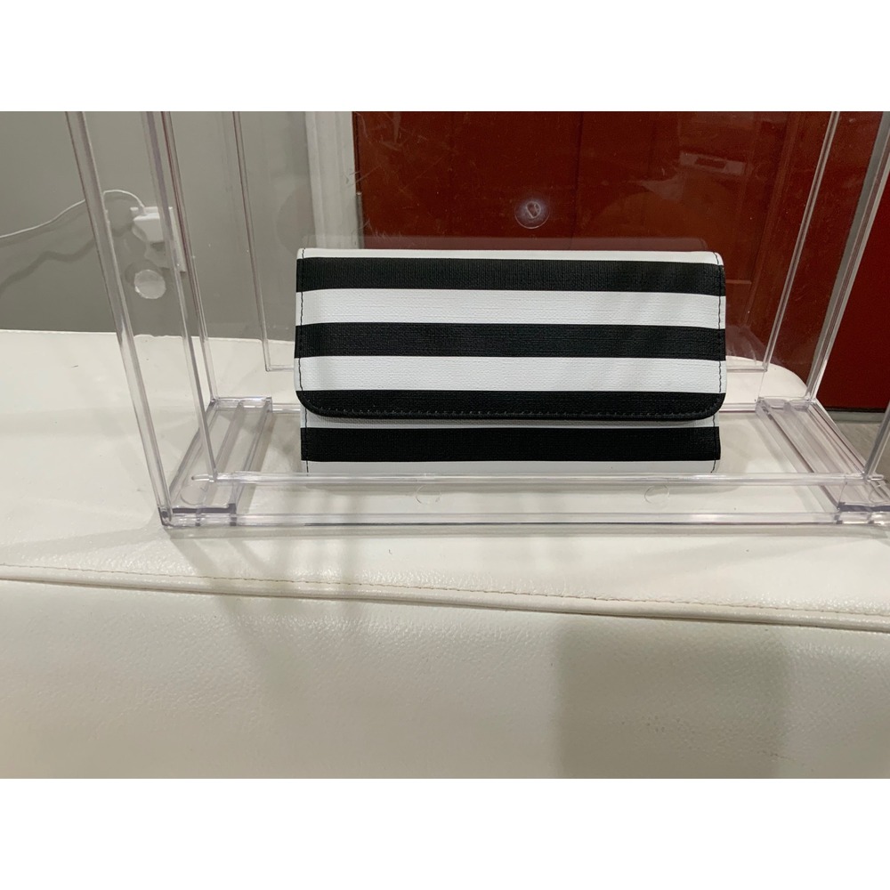 KUT from the Kloth  Trifold Wallet Black White Striped Snap Closure ID Slot
